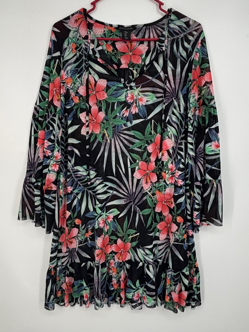 Tahari Womens Small Pullover Swim Suit Cover Up Beach Dress Black Multi Floral